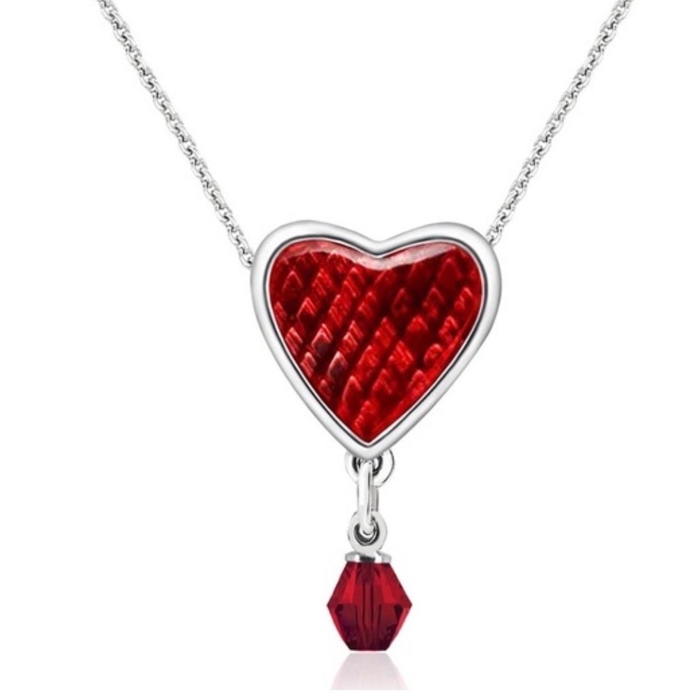 Red Heart Necklace Made With Swarovski Crystals Silver Tone Romantic Jewelry - Picture 1 of 5